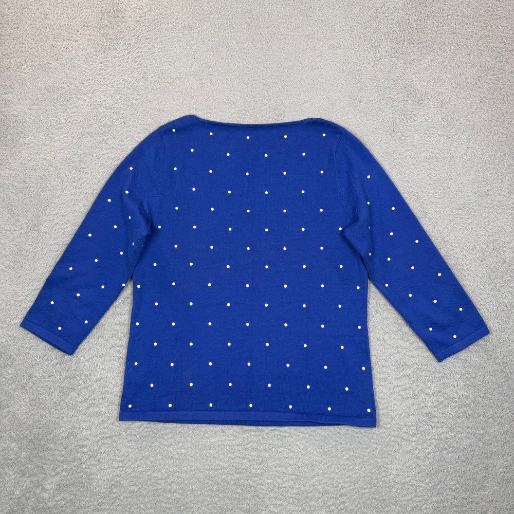 Lauren Ralph Lauren Blue Polka Dot Boat Neck 3/4 Sleeve Knit Top Small - Picture 2 of 10